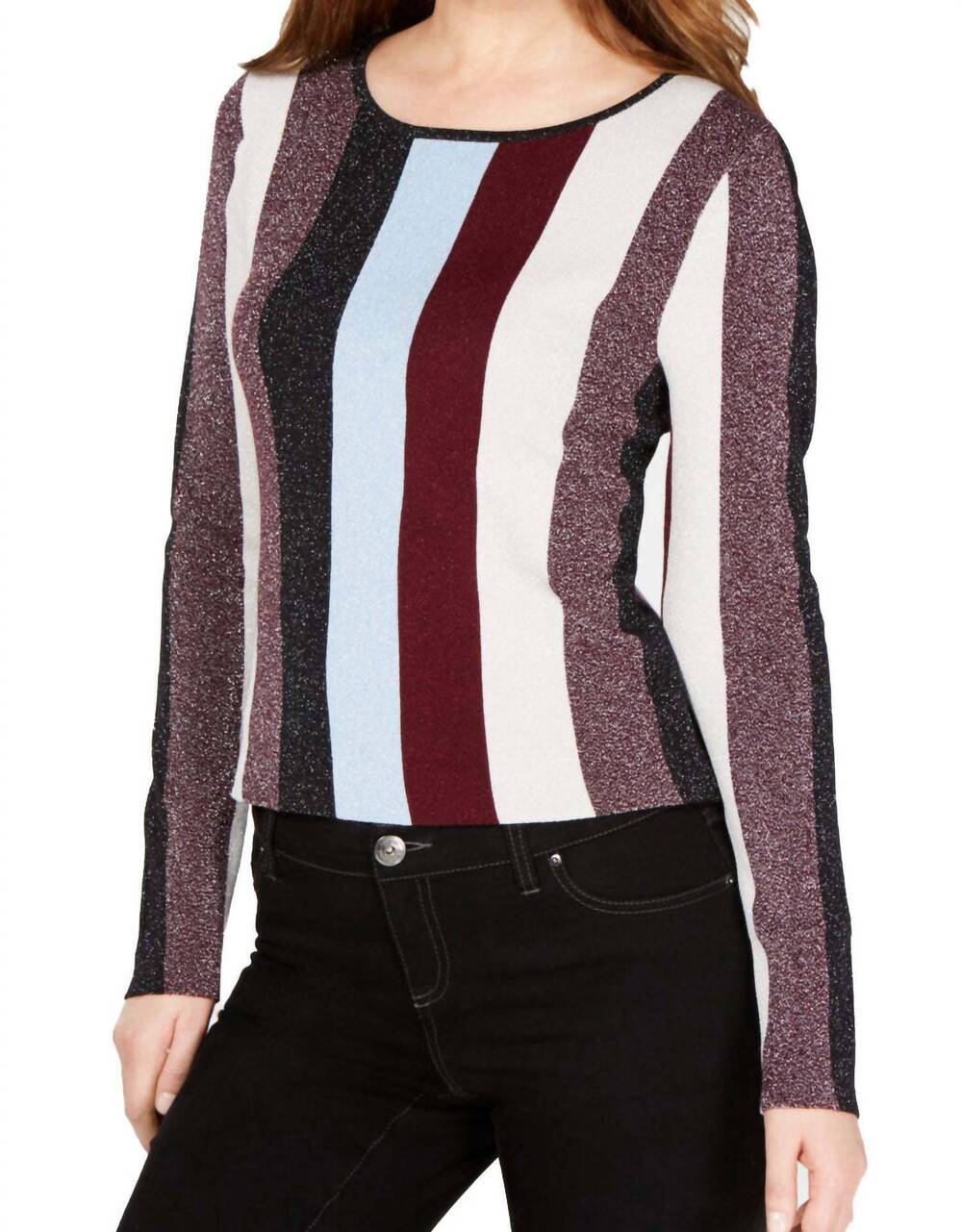 NEW I.N.C. INTERNATIONAL CONCEPTS metallic striped pullover sweater in port